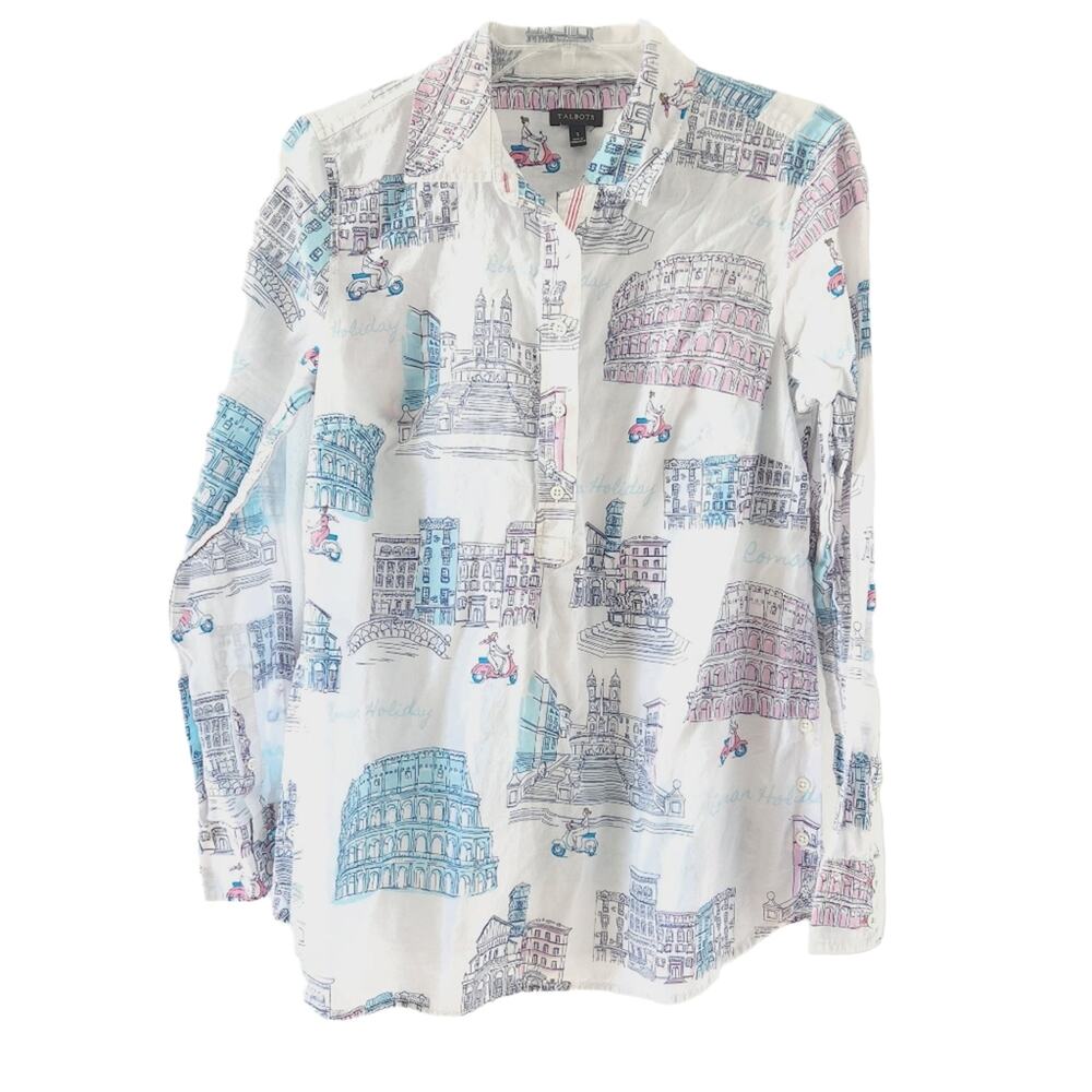 Talbots Long Sleeve Lightweight Blouse Small Cotton, Italy, Roman Holiday Cotton